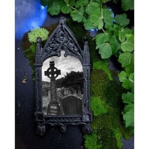 Tombstone Pin Cemetery Art Cross Pin Black and White